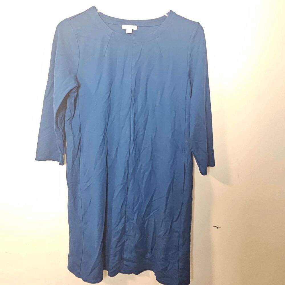 J. Jill Long Sleeve Ponte Shift Knee Length Dress Womens Blue Size Medium Petite